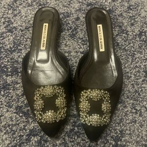 Manolo Blahnik satin flat mules with crystals size 36.5 / 61/2